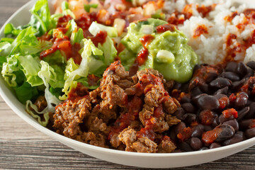 A closeup view of a vegan chorizo bowl.