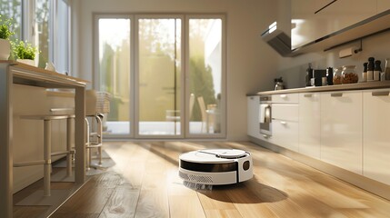 The intelligent robot vacuum cleaner efficiently cleans the floor, saving you time and energy.