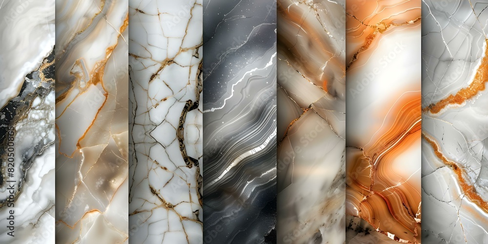 Poster creating a harmonious blend of marble textures combining smooth lines and natural stone. concept mar