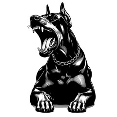 Hand drawn illustration of fierce doberman dog, vector sketch isolated on transparent background.