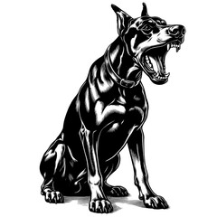 Hand drawn illustration of fierce doberman dog, vector sketch isolated on transparent background.
