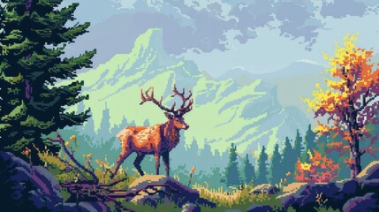 deer background in pixel style, Ai Generated Images