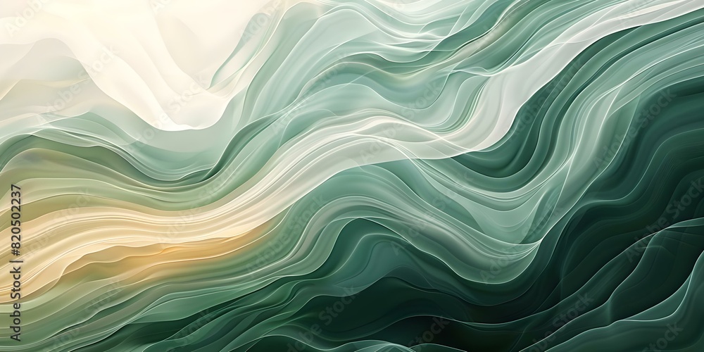 Poster digital background with wavelike patterns in fine green hues and lighting effects. concept abstract 