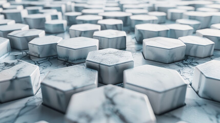 Obraz premium A close up of a white marble wall with many hexagonal shapes
