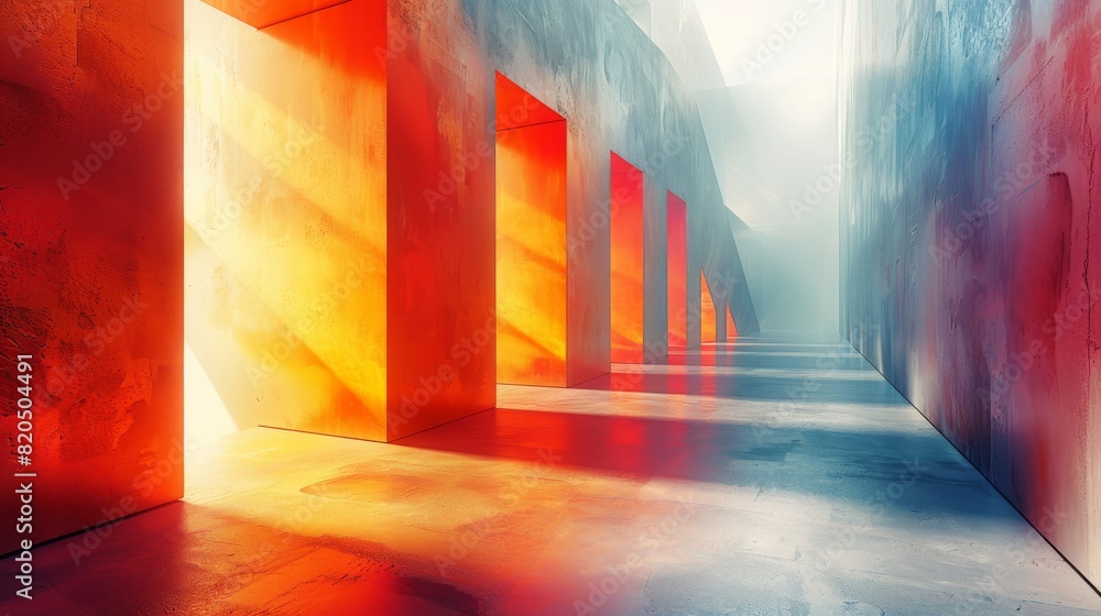 Poster abstract geometric architecture asymmetrical 3d rendering background generative ai