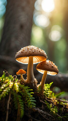 Fototapeta premium Mushroom in the forest. Macro view of tiny mushroom