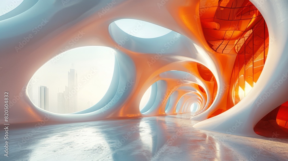 Poster abstract geometric architecture asymmetrical 3d rendering background generative ai