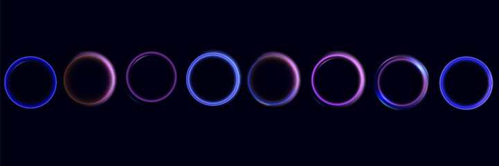 Neon swirl. Curve blue line light effect. Abstract ring background with glowing swirling background. Energy flow tunnel. Blue portal, platform. Magic circle vector.