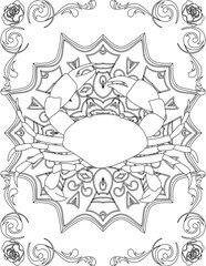 Crab on Mandala Coloring Page. Printable Coloring Worksheet for Adults and Kids. Educational Resources for School and Preschool. Mandala Coloring for Adults