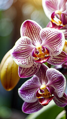 close up of beautiful purple orchid flowers with bokeh background