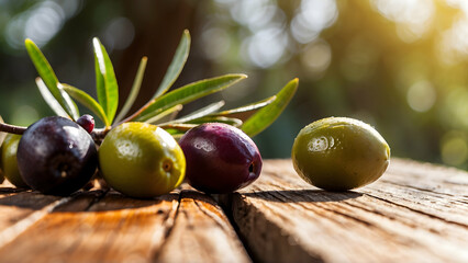 Green olives during harvest. Background with selective focus and copy space