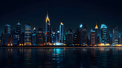 Obraz premium Modern artistic neon effect urban city or skyscrapers background and futuristic townscapes ai generative