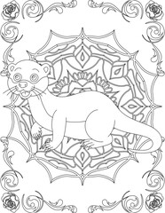 Otter on Mandala Coloring Page. Printable Coloring Worksheet for Adults and Kids. Educational Resources for School and Preschool. Mandala Coloring for Adults