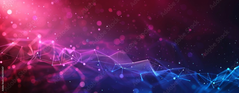 Poster abstract background with glowing polygonal wireframe lines and dots,