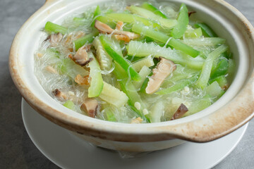 A view of a large bowl of squash vermicelli.