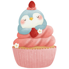 Animals sleeping on cupcake watercolor clip art so cute 