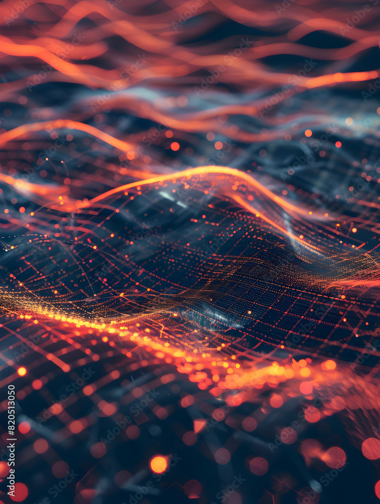 Wall mural a computer generated image of a wave with orange and blue colors. the image has a futuristic and abs