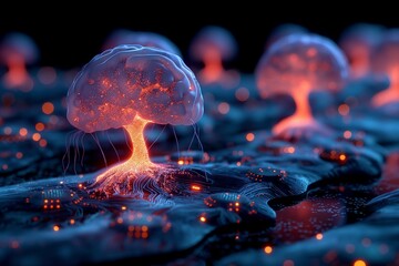 Illuminated Brain Models Over Computer Circuit Boards
