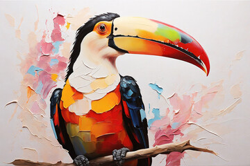 Fototapeta premium Colorful abstract oil painting of toucan, canvas art, abstract. wall art , minimal