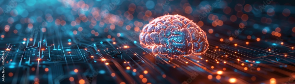 Poster the image shows a glowing brain with a circuit board pattern on a blue background.