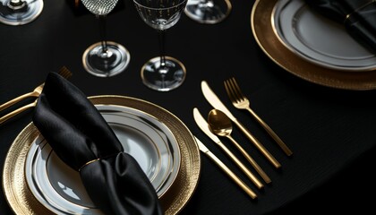 Elegant fine dining table setting for luxury weddings and romantic events with space for text