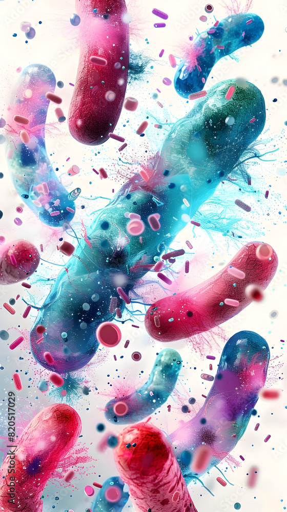 Sticker Watercolor of Microbiology and Probiotics for Gut Health on Isolated Background with Cinematic and Photographic Style