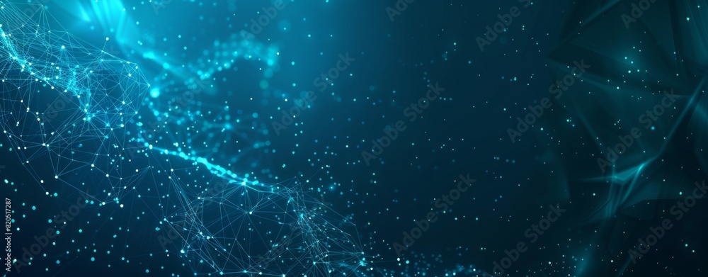 Aufkleber abstract background with glowing dots and connection lines on a dark blue, cyan or teal colored back