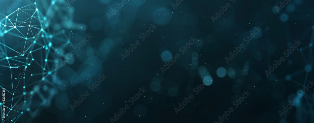 Poster abstract background with glowing dots and connection lines on a dark blue, cyan or teal colored back