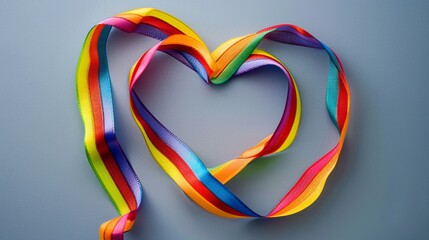 Fototapeta premium Rainbow heart made of ribbons, ideal for LGBTQ pride events, celebrations, and social media posts promoting diversity, inclusion, and equality