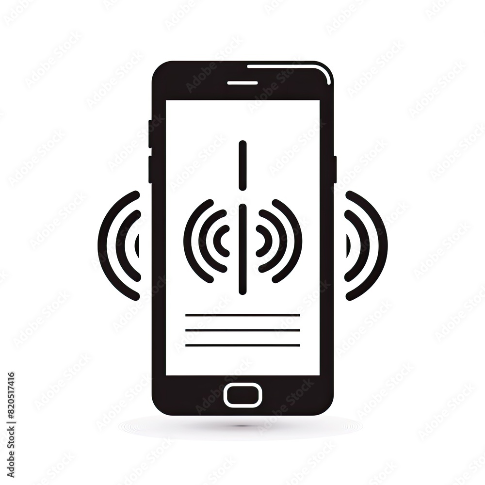 Poster a black cell phone with a round button on a isolated background