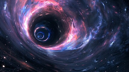 A mesmerizing 3D illustration of a giant black hole or galaxy in the depths of space.

