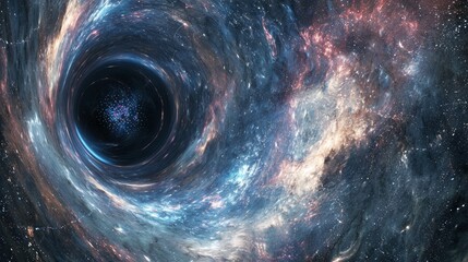 A mesmerizing 3D illustration of a giant black hole or galaxy in the depths of space.

