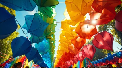 Close-up of rainbow-colored fruit, symbolizing LGBTQ pride, perfect for promoting diversity, inclusion, and equality in food and lifestyle-themed projects.