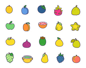 Juicy fruit products. Exotic food. Hand drawn style. Vector drawing. Collection of design elements.