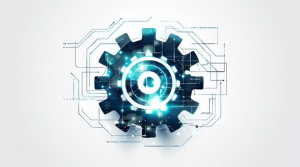 A digital technology gear icon on a white background.


