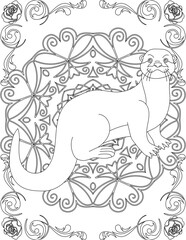 Otter on Mandala Coloring Page. Printable Coloring Worksheet for Adults and Kids. Educational Resources for School and Preschool. Mandala Coloring for Adults