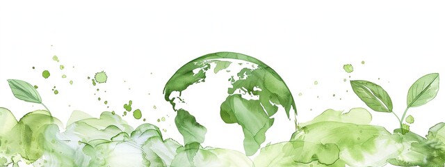 Green planet earth in hand drawn style on white background. Concept of green earth, green eco and ecology.