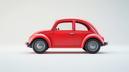 Fototapeta premium Miniature car model flying in antigravity on white background with shadow. Levitation object in the air. Creative minimal layout. 3D car rendering. View mockup of the car from above. Isometric vehicle