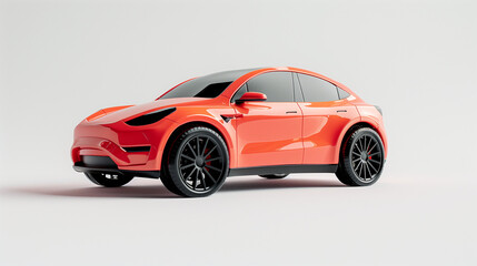 Fototapeta premium Miniature car model flying in antigravity on white background with shadow. Levitation object in the air. Creative minimal layout. 3D car rendering. View mockup of the car from above. Isometric vehicle