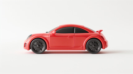 Miniature car model flying in antigravity on white background with shadow. Levitation object in the air. Creative minimal layout. 3D car rendering. View mockup of the car from above. Isometric vehicle