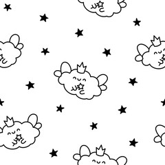 Cute and kawaii cloud. Seamless pattern. Coloring Page. Cartoon weather character. Hand drawn style. Vector drawing. Design ornaments.