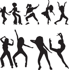 silhouette of a girl, set of silhouettes of dancing people, silhouettes of dancing people, silhouettes of people, silhouettes of dancing girls, silhouette, woman, vector, people, illustration, fashion