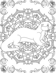 Otter on Mandala Coloring Page. Printable Coloring Worksheet for Adults and Kids. Educational Resources for School and Preschool. Mandala Coloring for Adults
