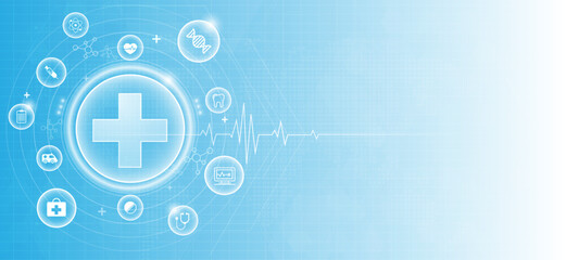 Obraz premium health care and science icon pattern medical innovation concept background vector design..