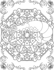 Shrimp on Mandala Coloring Page. Printable Coloring Worksheet for Adults and Kids. Educational Resources for School and Preschool. Mandala Coloring for Adults