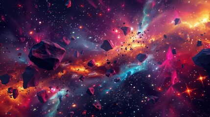 Cosmic Kaleidoscope -  Mesmerizing Geometric Shapes in Vibrant Color Explosion in Outer Space