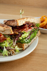 A view of a BLT sandwich.