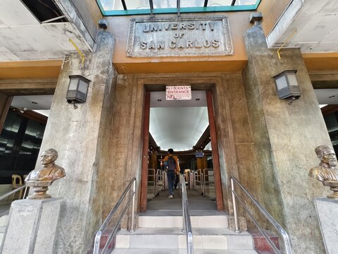 Cebu City, Philippines - May 13, 2024: Entrance to University of San Carlos Main - Downtown Campus
