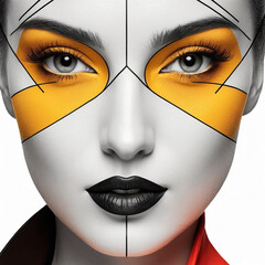 Womans face with yellow and white makeup