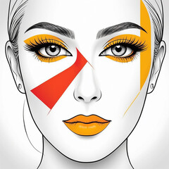 Womans face with orange and white makeup